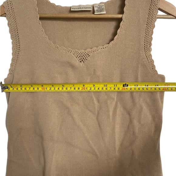 Apostrophe Knitted Tan Sleeveless Top Crochet Detail Womens M - Picture 6 of 6